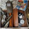 Image 5 : Box of Assorted Vintage Items - Snake Skin Wallet, Whistles, Antique Match Strike Etc.