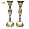Image 1 : Pair of 8in Vintage Brass and Mother-of-Pearl (Or Abalone Shell) Candlesticks
