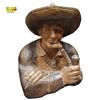 Image 1 : Vintage Black Forest Style Hand-Carved Wooden Bust Smoking Man Figurine - 7in Tall