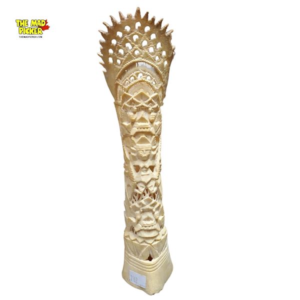 9.5in Tall Hand-Carved Balinese Bone Totem Statue Open-Work Design