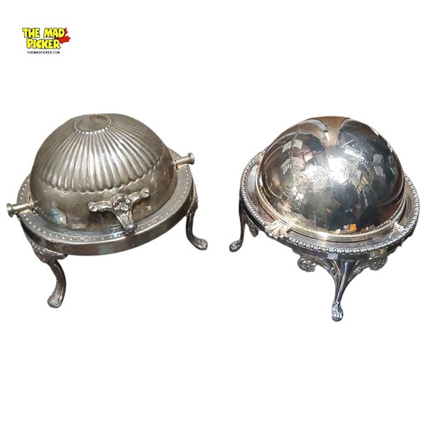 Two Ornate Silver-Plated Serving Dishes (One S.p. Brass Made in Canada, One APE Made in England)