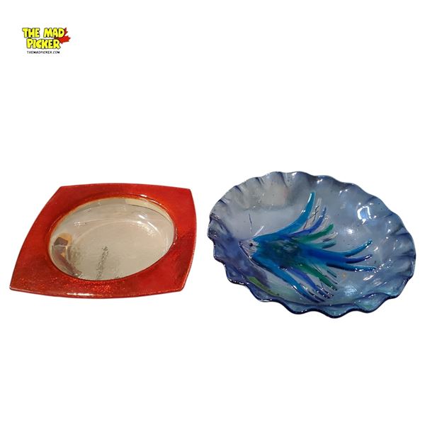 Cenedese Style Fused Glass Dish with a Red and White Candy Dish Murano-Inspired