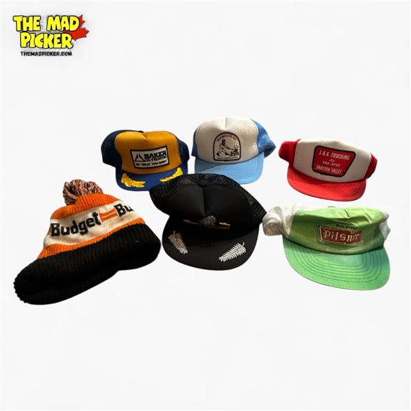 Collection of Assorted Vintage Hats - Pilsner, J & a Trucking, Baker Oil Treating Etc.