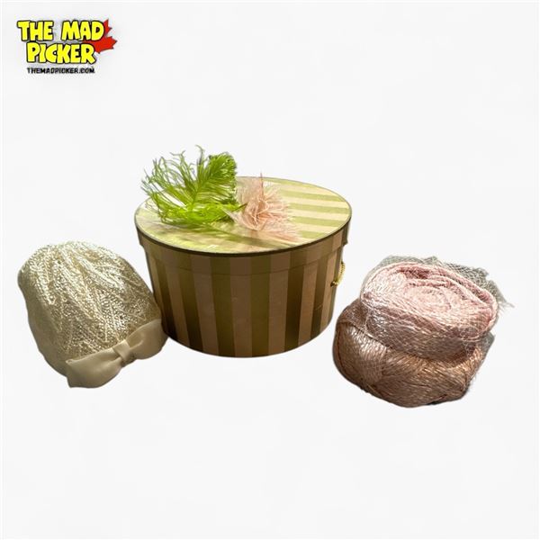 Vintage Hat Box with Elizabeth Hat & Shiaparelli Paris Hat