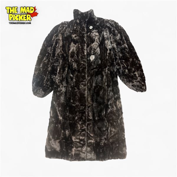 1920s Style Black Faux Fur Crushed Plush Handmade Coat Size M