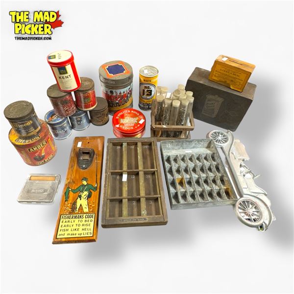 Collection of Assorted Tobacco Tins & Vintage Items