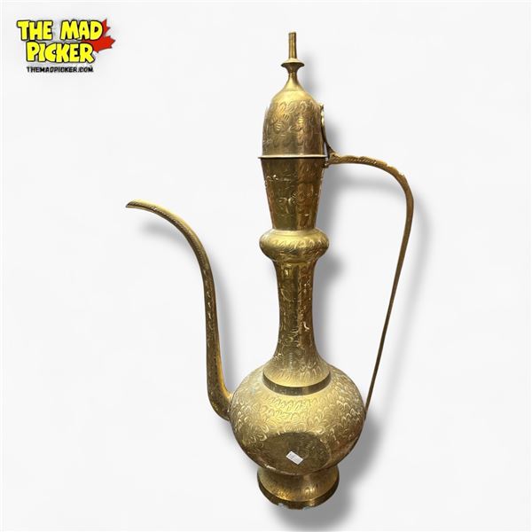 25in Vintage Indian or Middle Eastern Brass Ewer Dallah Style Pot