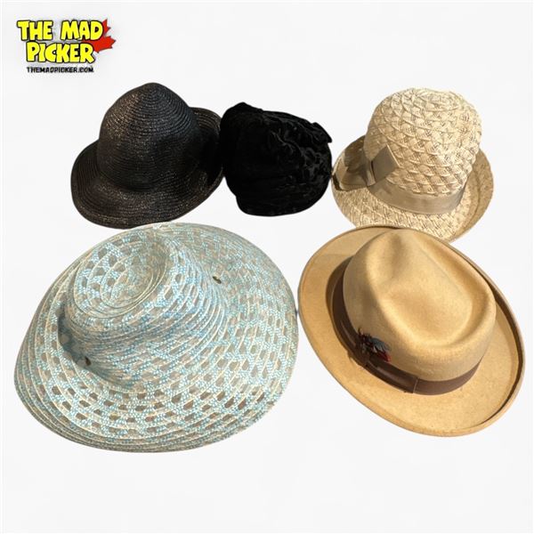 Collection of Assorted Women's Straw and Fabric Hats Including Fedoras and Sun Hats
