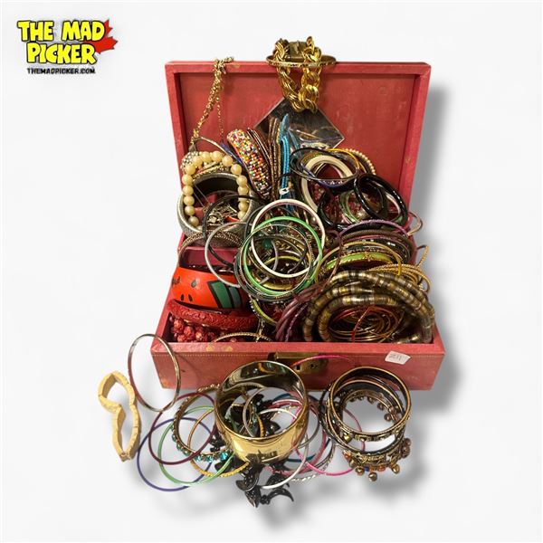 Jewelry Box Overflowing with Bracelets - Variety of styles and materials