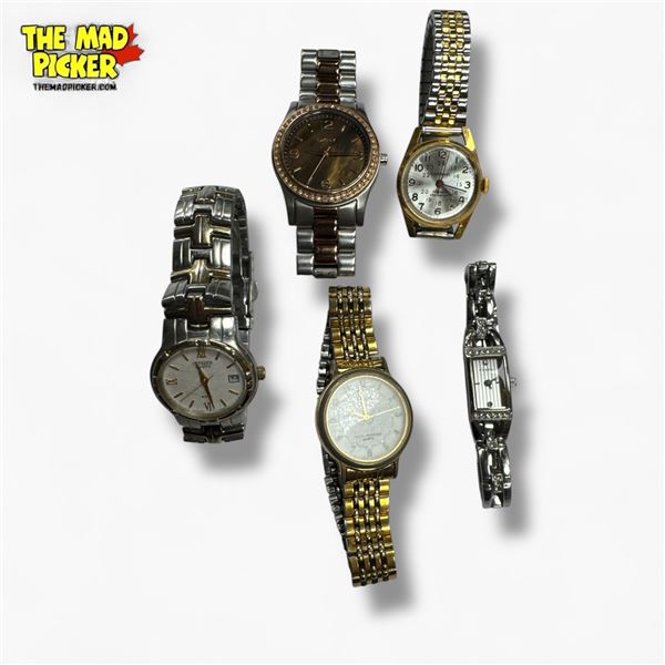 5pc Assorted Vintage Wrist Watches - Lorus, Cardinal, Fossil, Citizen, DKNY
