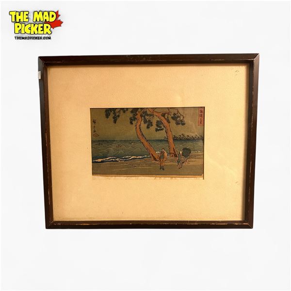 "Hamamatsu" Likely Reproduction Edo Period Wood Black Print - Approx. 13 X 10 1/2in