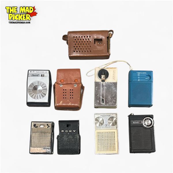 Collection of Vintage Transistor Radios with Cases