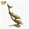Image 1 : Mid-Century Solid Brass Double Dolphin Sculpture Polished Finish - 14 1/2in