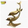 Image 2 : Mid-Century Solid Brass Double Dolphin Sculpture Polished Finish - 14 1/2in
