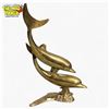 Image 1 : Mid-Century Solid Brass Double Dolphin Sculpture Polished Finish - 14 1/2in