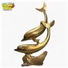 Image 2 : Mid-Century Solid Brass Double Dolphin Sculpture Polished Finish - 14 1/2in