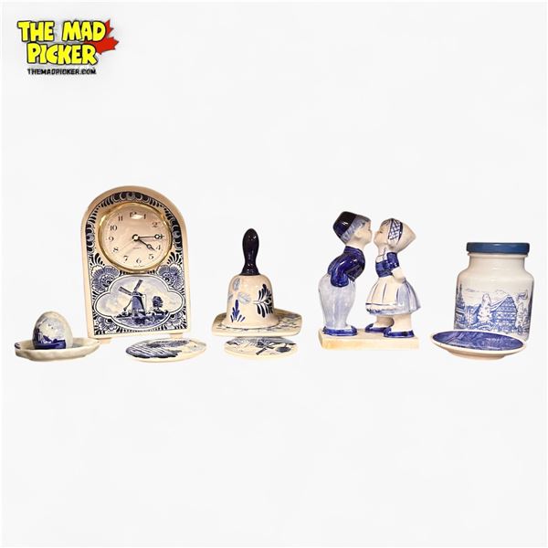 Collection of Delft Blue Ceramic Miniatures & Assorted Blue Decor