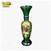Image 1 : Vintage Bohemian Emerald Green Glass Vase 8" Gold Gilt Enamel Art Nouveau