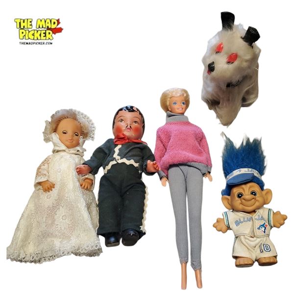 Assorted Vintage Dolls - Troll Dolls Including Russ Troll in Blue Baseball Uniform 1960s-1990s