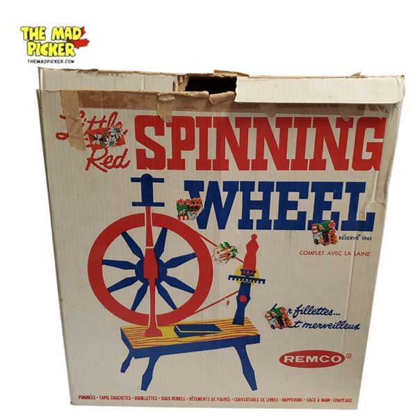 Vintage Remco Little Red Spinning Wheel Toy with Wool 1960s Children's Play Set