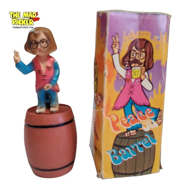 'Peace on Barrel' Figurine Pink Vest with Box Vintage Novelty