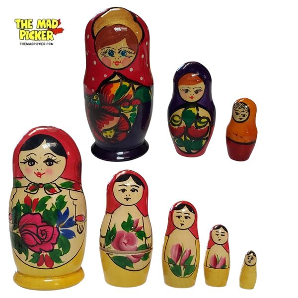Traditional Russian Matryoshka Wooden Nesting Dolls Hand-Painted Folk Style