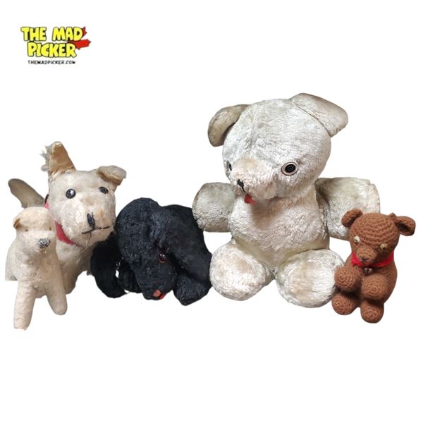 Vintage Stuffed Toy Collection Dogs and Bear Early-Mid 20th Century