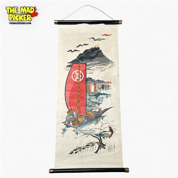 Japanese Reproduction Kakejiku Hanging Scroll Maritime Scene 24x12 Inches