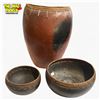 Image 1 : Vintage Lombok Terracotta Vase and Bowls Set with Woven Rattan Rims
