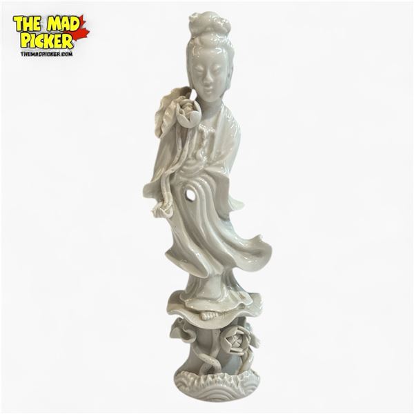 Chinese Dehua Blanc De Chine Porcelain Guanyin Statue Qing Dynasty 7-Inch Damaged