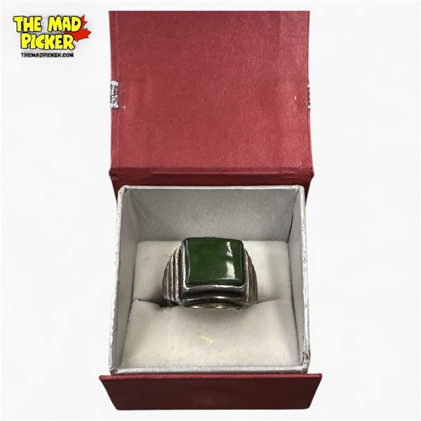 Sterling Silver Polished Green Agate Ring - Size 9 (12.5 mm stone) Total weight: 11 grams