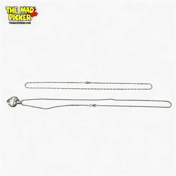 Sterling Silver Locket and 2 Italian Sterling Chains - Total weight: 13.9 grams