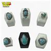 Image 1 : 6 New Polished Natural Blue Larimar Stone Rings in Silver Settings (all stamped .925) Total weight:
