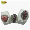 Image 3 : 6 New Polished Natural Stone Cabochon Rings in Silver Settings - Rhodonite, Garnet, Watermelon Agate