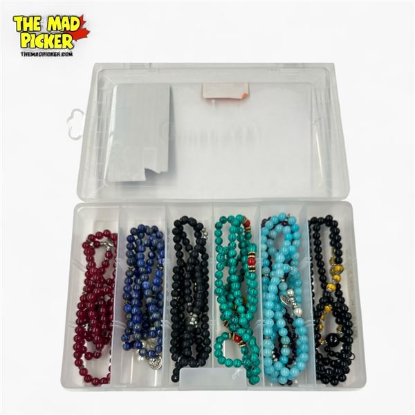 7 New Natural Stone, Glass & Lava Bead Necklaces and Budha Beads (majority are 7mm and 36" long)