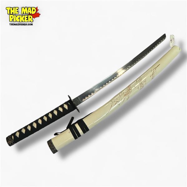 32-Inch Wakizashi Movie Prop Katana Ninja Style White Handle and Sheath