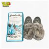 Image 1 : Laurentian Chief Women's Moccasin Slippers Charcoal Suede Rabbit Fur Trim Size 9 New
