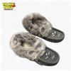 Image 2 : Laurentian Chief Women's Moccasin Slippers Charcoal Suede Rabbit Fur Trim Size 9 New