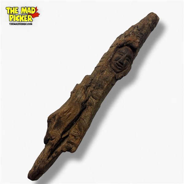 Wood Bark Carved Face Wall Hanging 20" Unsigned First Nations Style British Columbia