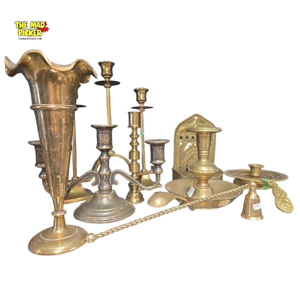 Collection of Brass Candle Stick Holders 11.5-Inch Tallest Various Designs