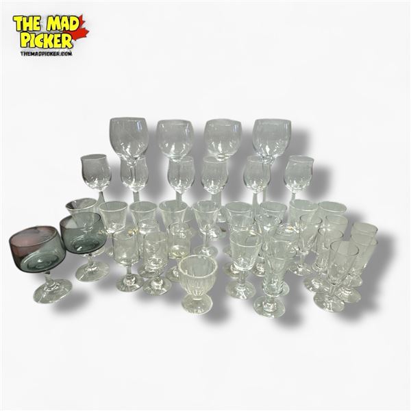 Large Collection of Aperitif and Port Glasses with Some Marked Bohemia Czechoslovakia