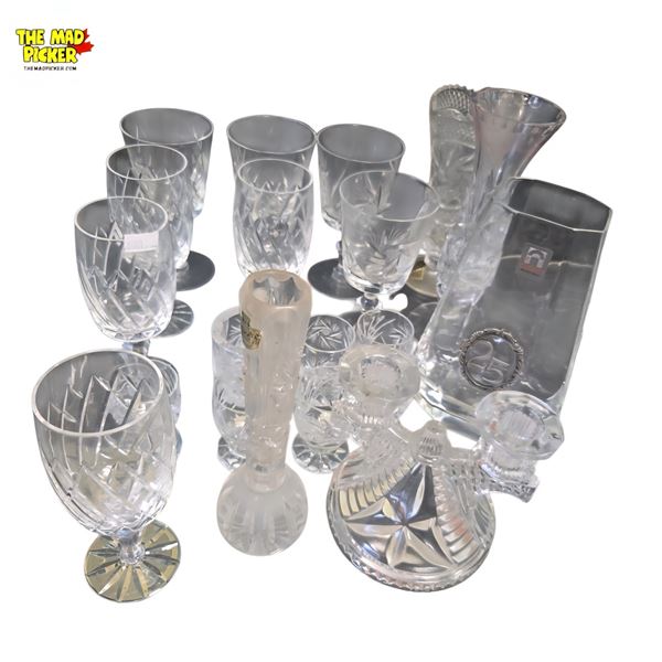 Assorted Glassware Mix of Leaded Crystal, Cut Glass, and Bormioli Rocco