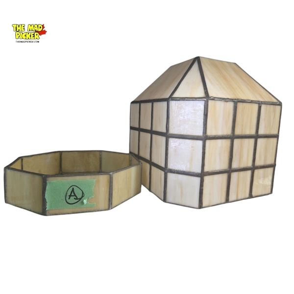 Stained Glass Lampshade 9.5" Tall with Damage and Hexagon Bowl Set