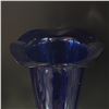 Image 2 : Large Blue Art Glass Vase with Floral Designed Rim 15.5 Inches Tall