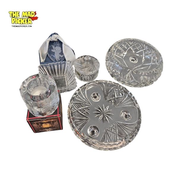 Assorted Collection of Cut Glass and Leaded Crystal Pieces Various Designs