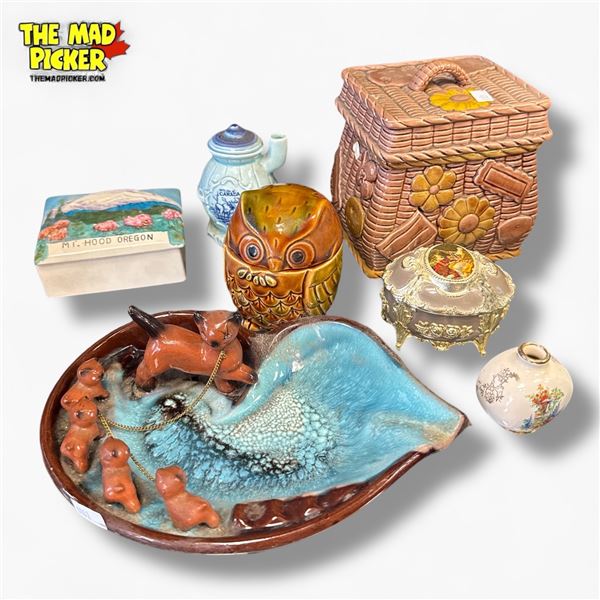 Collection of Assorted Porcelain Boxes and Dishes Japan and Souvenir Pieces