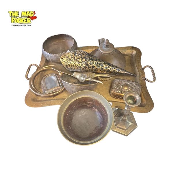 Assorted Vintage Brass Collectibles Including Figurines and Decorative Items