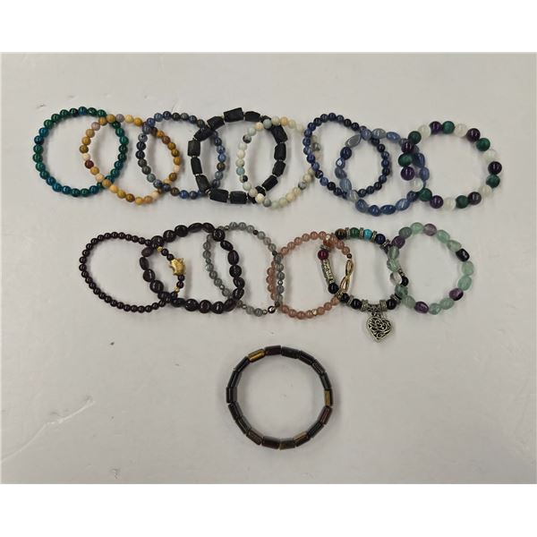 15 New Natural Stone, Glass & Lava Bead Stretch Bracelets