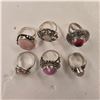 Image 2 : 6 New Pink Andean Opal, Crystal, Faux Pearl, & Rose Quartz Rings in Silver Settings (all stamped .92