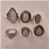 Image 1 : 6 New Pink Andean Opal, Triplet Opal, & Rose Quartz Rings in Silver Settings (all stamped .925) Tota